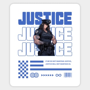 Muscular Police Anime Style Design | JUSTICE Magnet